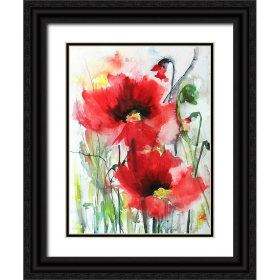 Johannesson, Karin 19x24 Black Ornate Wood Framed with Double Matting Museum Art Print Titled - Red Poppies