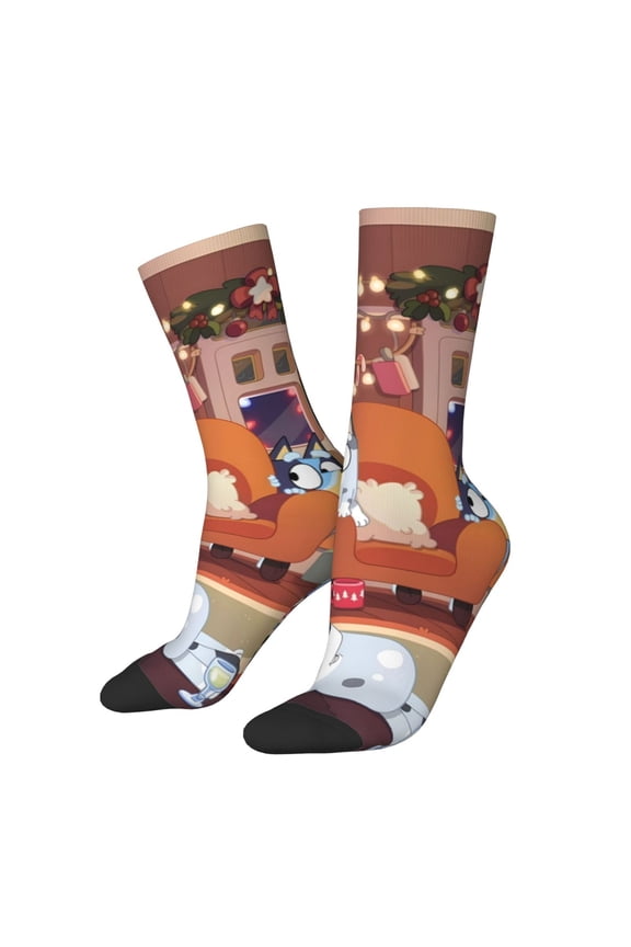 Bluey Pattern Crazy Funny Socks for Men Women Colorful Fun Novelty Crew Socks Gifts for Adults Gag Gifts