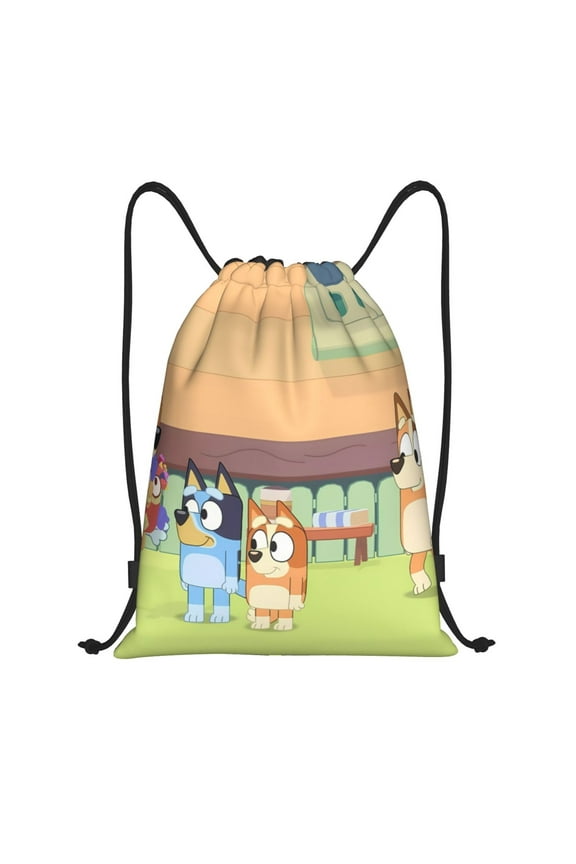 Bluey Pattern Drawstring Gym Bag for Men,Waterproof Drawstring Backpack for Women Swim Bag Pull String Sport Gym Sackpack-