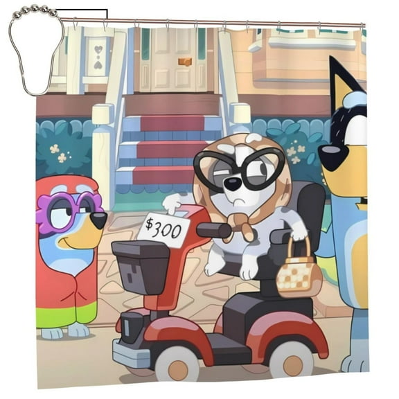 Johaoi Bluey Pattern Shower Curtain for Bathroom,Shower Curtain Set with 12 Hooks Bath Curtain for Home, Lightweight, Waterproof, Clear 72x72 Inches