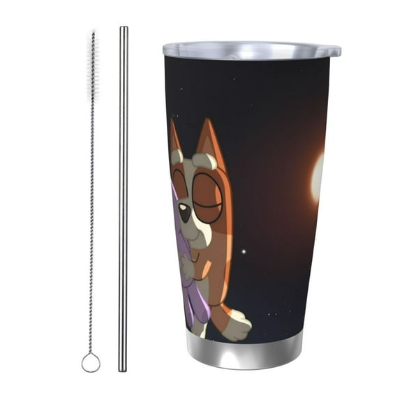 Johaoi Bluey Print 20oz Tumbler,Travel Coffee Mug Tumbler with Flip Lid Stainless Steel Water Bottle Gifts for Women Men Him Her-Straw Two-piece Set