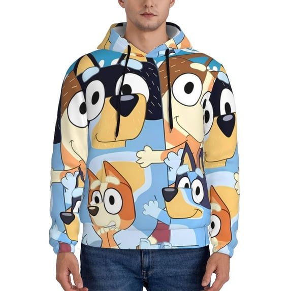 Johaoi Bluey Print Adult Hoodie Sweatshirt,Pullover Hooded Sweatshirt Aautumn Athletic Hoodie for Men-Small