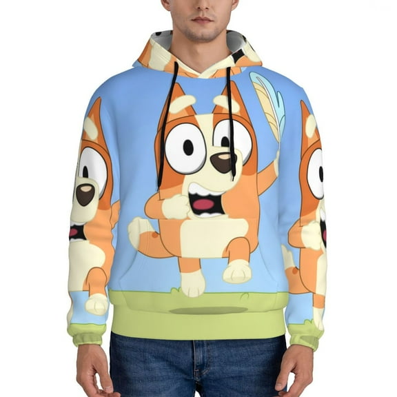 Johaoi Bluey Print Adult Hoodie Sweatshirt,Pullover Hooded Sweatshirt Aautumn Athletic Hoodie for Men-Small