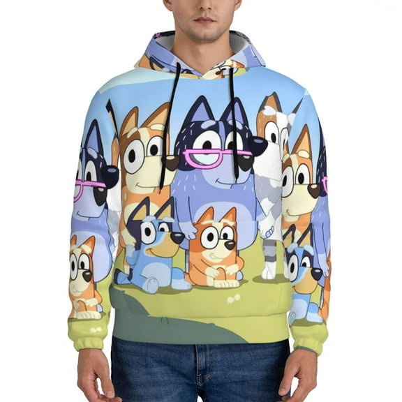 Johaoi Bluey Print Adult Hoodie Sweatshirt,Pullover Hooded Sweatshirt Aautumn Athletic Hoodie for Men-Small