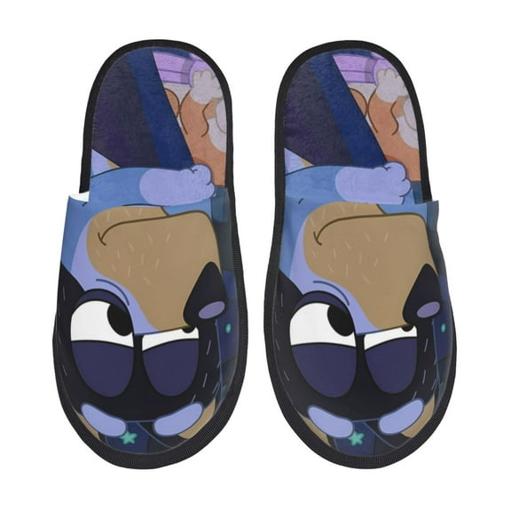 Johaoi Bluey for Indoor Slippers for Women Men,Soft Plush Warm Slip-on Slippers Fuzzy Plush Lining House Shoes-Large