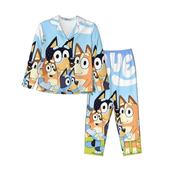 Johaoi Bluey for Women's Pajama Sets Long Sleeve Button Down Sleepwear Nightwear Soft Pjs Lounge Sets-Small
