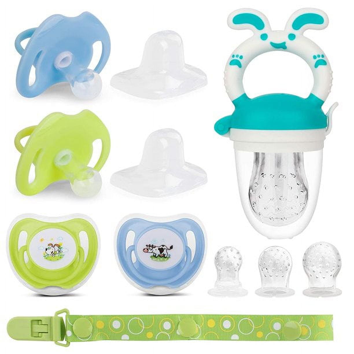 Baby Food Feeder Fruit Feeder Pacifier (2 Pack) with 3 Different Sized  Silicone Pacifiers, Mash and