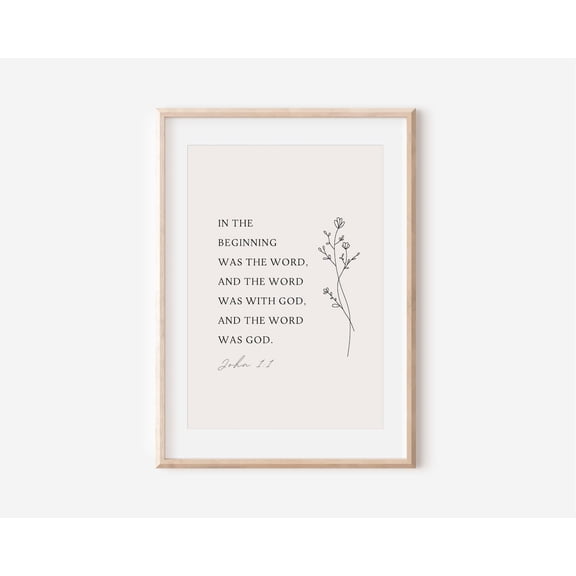 John 1 1 Minimal Christian Scripture Art, Unframed Paper Print Size 24x36
