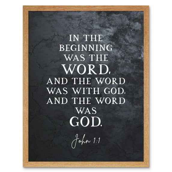 John 1:1 The Word Was God Christian Bible Verse Quote Scripture Typography Art Print Framed Poster Wall Decor 12x16 inch