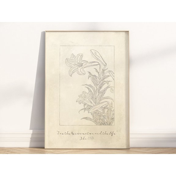 John 11 25 I Am the Resurrection and the Life Vintage Floral Art