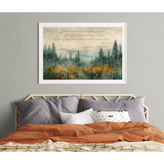 John 14:27 Peace Scripture Forest Landscape Wall Art Christian Home Decor 8x12 UNFRAMDE