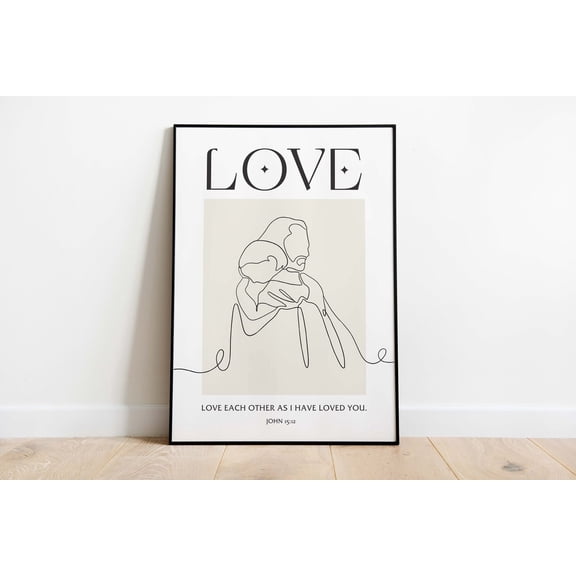 John 15:12 Christ Embrace Jesus Portrait Print Wall Art Picture Minimalist Christian Decor Love, Unframed Canvas 8x10in