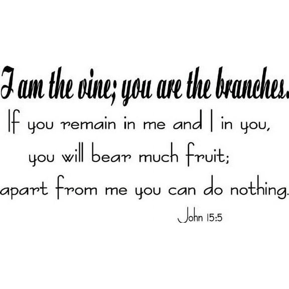 John 15:5, Bible Verse Vinyl Wall Decal by Scripture Wall Art, 11"x22" Black, Christian