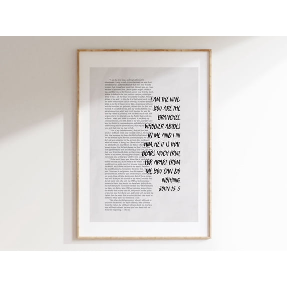 John 15:5 Scripture Poster, Unframed Paper Poster 8x10in
