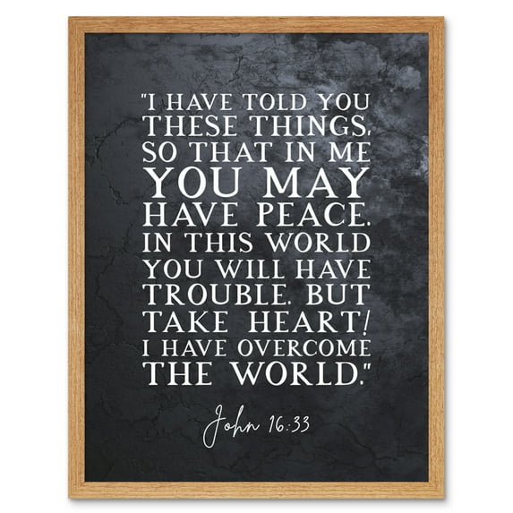 John 16:33 Peace Take Heart I have Overcome the World Christian Bible Verse Quote Scripture Typography Art Print Framed Poster Wall Decor 12x16 inch