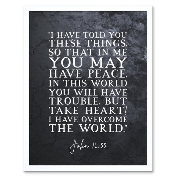 John 16:33 Peace Take Heart I have Overcome the World Christian Bible Verse Quote Scripture Typography Art Print Framed Poster Wall Decor 12x16 inch