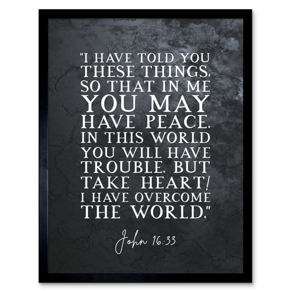 John 16:33 Peace Take Heart I have Overcome the World Christian Bible Verse Quote Scripture Typography Art Print Framed Poster Wall Decor 12x16 inch