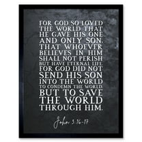 John 3:16-17 Eternal Life Sent His Son To Save The World Christian Bible Verse Quote Scripture Typography Art Print Framed Poster Wall Decor 12x16 inch