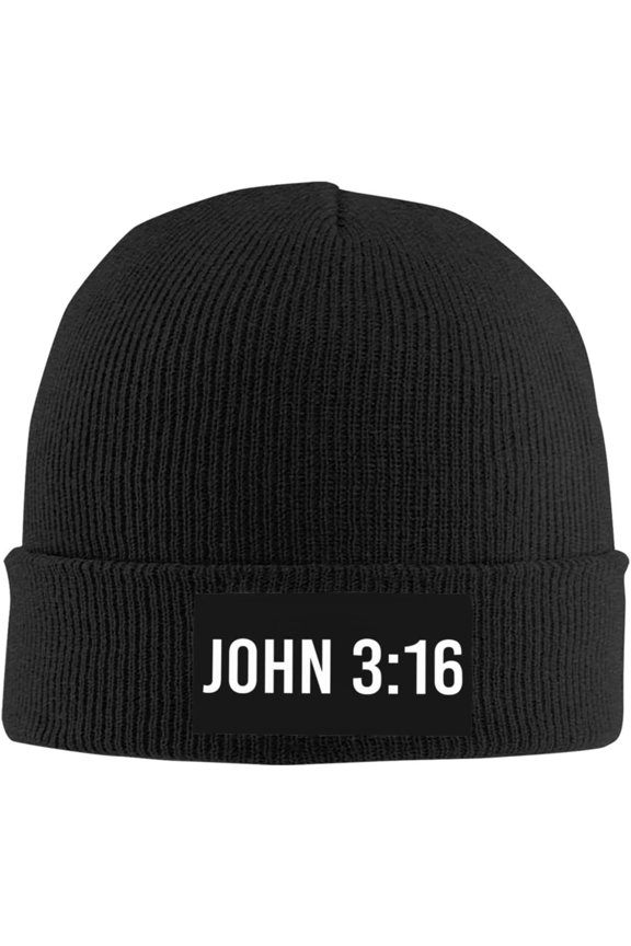 John 3:16 Believer,Jesus Beanie Hat Men Knit Skull Cap Women Winter Warm Hat Knitted Hat Slouchy Stocking Hat Black