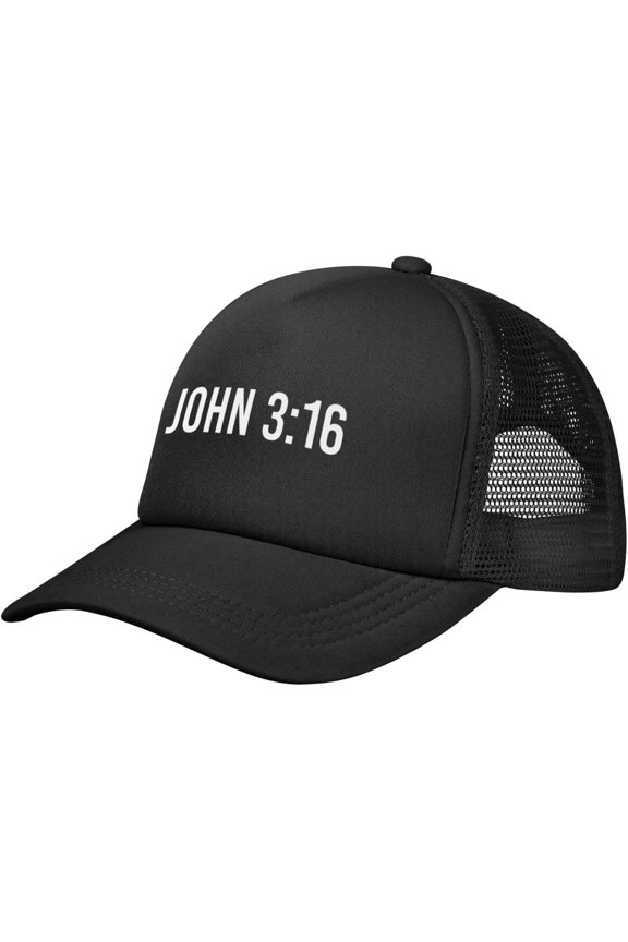 John 3:16 Believer,Jesus Trucker Hat Men Mesh Baseball Cap Cowboy Hat Women Sun Hat Dad Cap Fishing hat Black