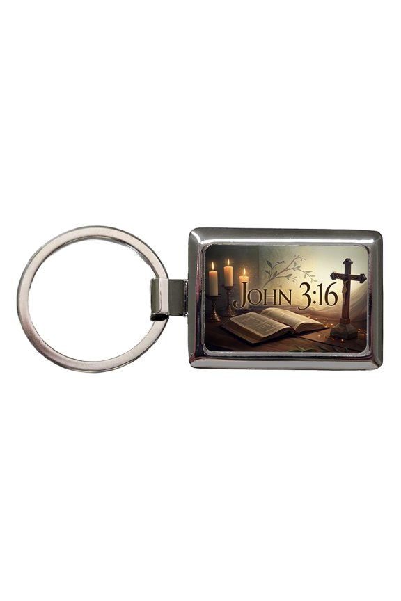 John 3-16 Bible Religious Verse Metal Rectangle Keychain