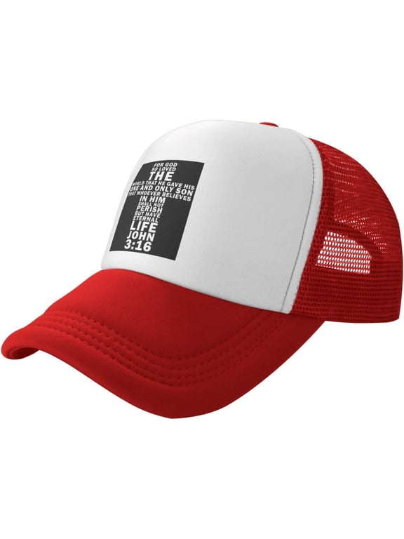 John 3:16 Bible Verse Christian Baseball Cap Mesh Trucker Hat Women Sun Hat Cowboy hat Men Ponytail hat Dad Hat Black