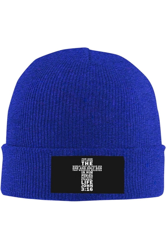 John 3:16 Bible Verse Christian Beanie Hat for Women Men Knit Skull Cap Winter Hat Knitted Hat Slouchy Hat Black