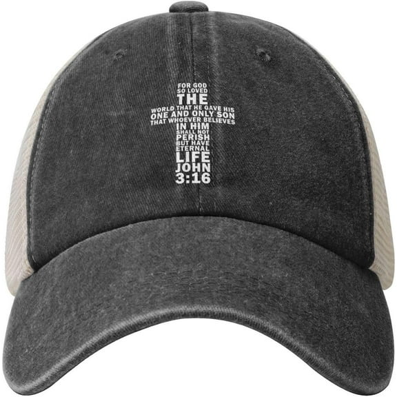 John 3:16 Bible Verse Christian Cowboy Hat Men Vintage Mesh Baseball Cap Sun Hat Gift Women Trucker Hat Dad Hat Black