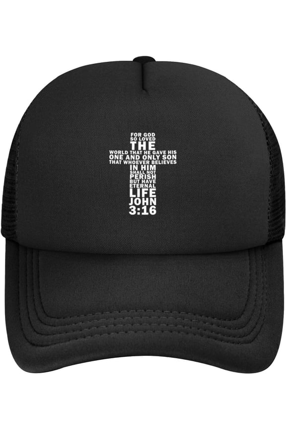 John 3:16 Bible Verse Christian Trucker Hat Men Mesh Baseball Cap Summer Sun Hat Gift Women Golf Dad Hat Black