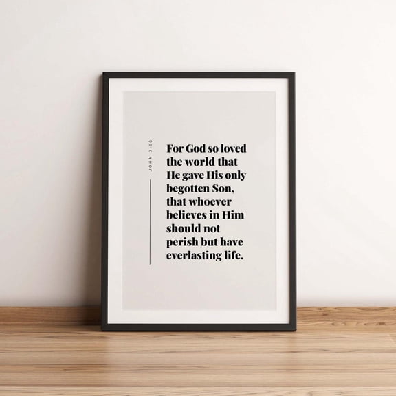John 3 16 Bible Verse Christian Wall Art, Unframed Canvas Size 8x12