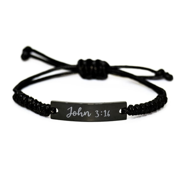 John 3 16 Bracelet John 3:16 Bible Verse Gift for Him Christian Bracelet for Men Black Rope Stainless Steel Jewelry