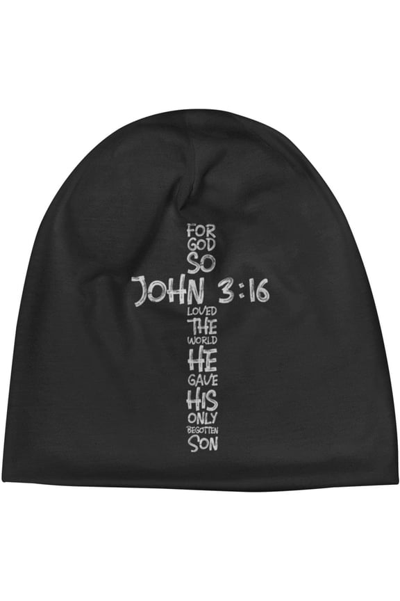 John 3:16 Christian Cross Religious Bible Verse Black Beanie Hat for Men Women Winter Hats Knit Slouchy Hats Skull Cap