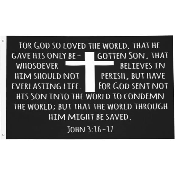 John 3:16 Christian Gifts Bible Verse Cross Faith Religious Gifts For Women Men Black Flag Office Gym Wall Decor Man Cave 3x5 Feet Flag Banner Cool flag Motivation Flag Mom Gifts