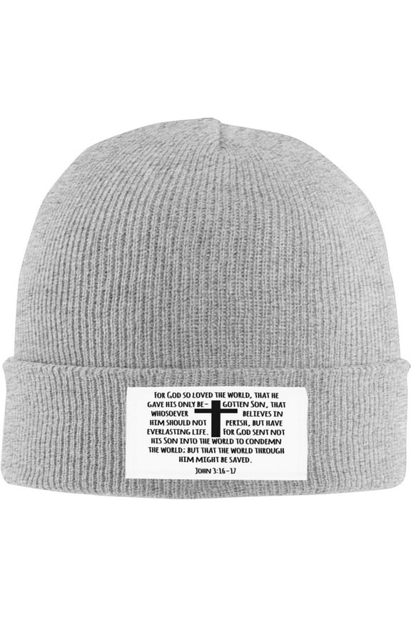 John 3:16 Christian Gifts Bible Verse Faith Religious Gift Black Knit Beanie Hats for Women Men Skull Cap Winter Hat