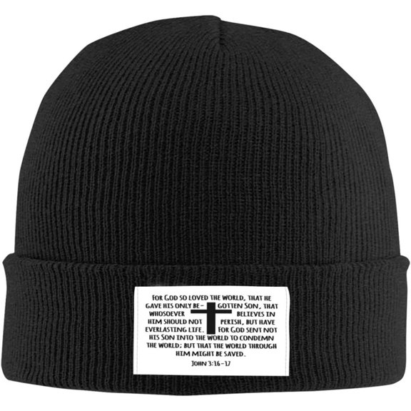 John 3:16 Christian Gifts Bible Verse Faith Religious Gifts Black Beanie Hats Knit Cuff Beanie Skull Cap Winter Hats