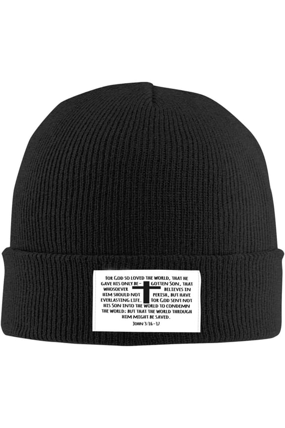 John 3:16 Christian Gifts Bible Verse Faith Religious Gifts Black Beanie Hats Knit Cuff Beanie Skull Cap Winter Hats