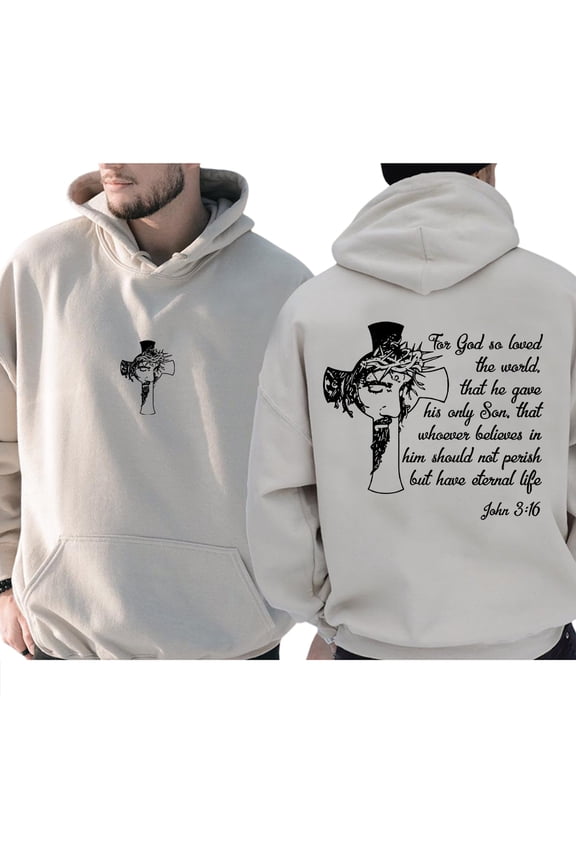 John 3:16 Christian Hoodie – Double-Sided Jesus on the Cross Graphic Pullover, Bible Verse Faith Hoodie, Spiritual Gift for Believers