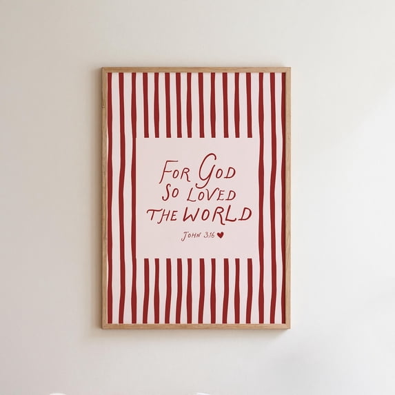 John 3:16 Christian Valentines Day Bible Verse Poster, Unframed Paper Poster 24x36in