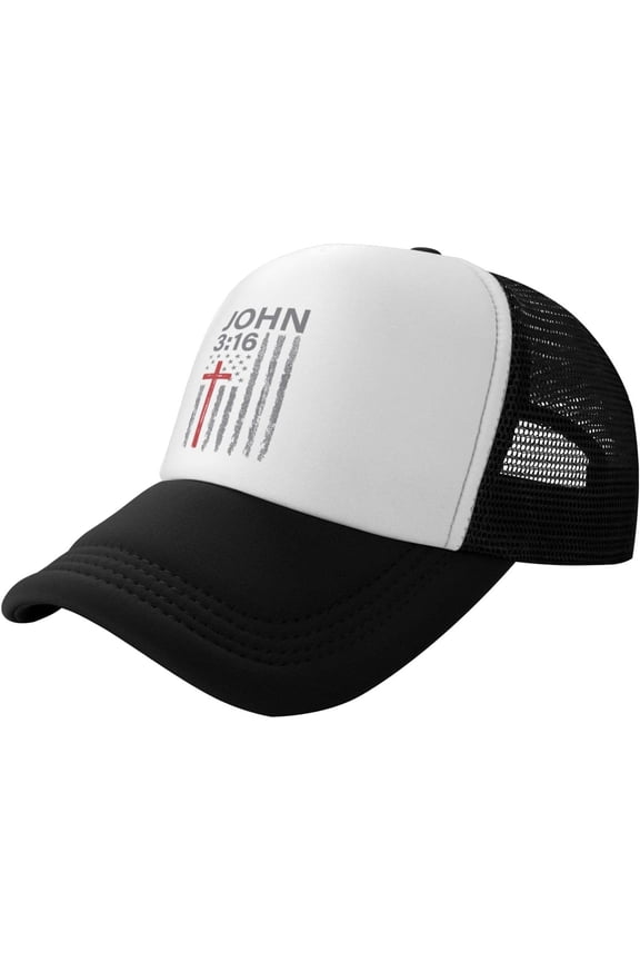 John 3:16 Faith Cross American Flag Baseball Cap Golf Dad Hat for Men Women Trucker Hat Mesh Cool Hats Black