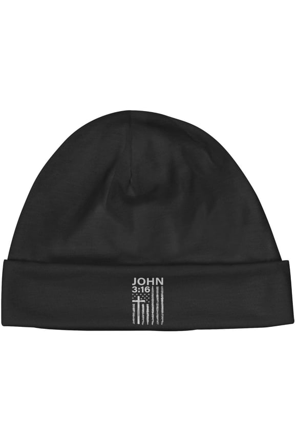 John 316 Faith Cross American Flag Men Knit Hat Unisex Beanie Cap Soft Women Knit Hat Black