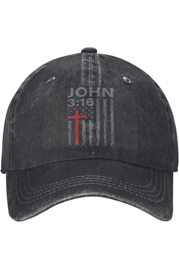John 3:16, Faith, Cross, American Flag, Patriotic Cowboy Hat Men Vintage Baseball Cap Women Dad Hat Trucker Hat Black