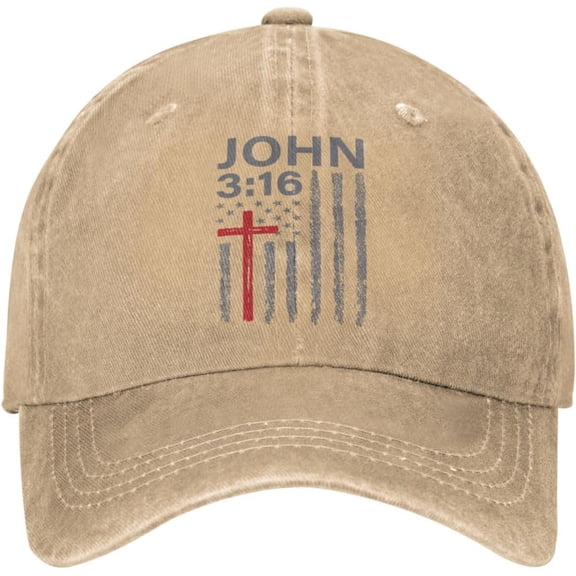 John 3:16, Faith, Cross, American Flag, Patriotic Cowboy Hat Men Vintage Baseball Cap Women Dad Hat Trucker Hat Black