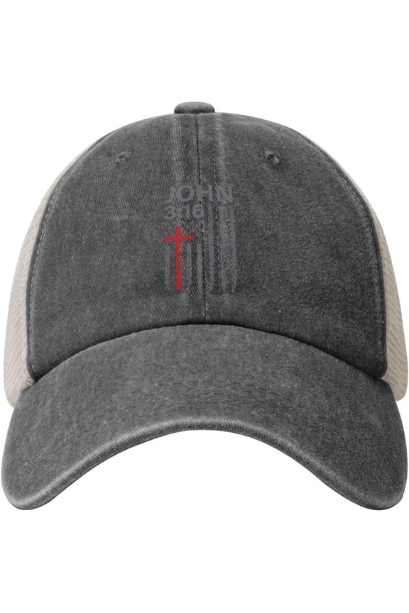 John 3:16, Faith, Cross, American Flag, Patriotic Cowboy Hat Men Vintage Mesh Baseball Cap Gift Women Trucker Hat Black