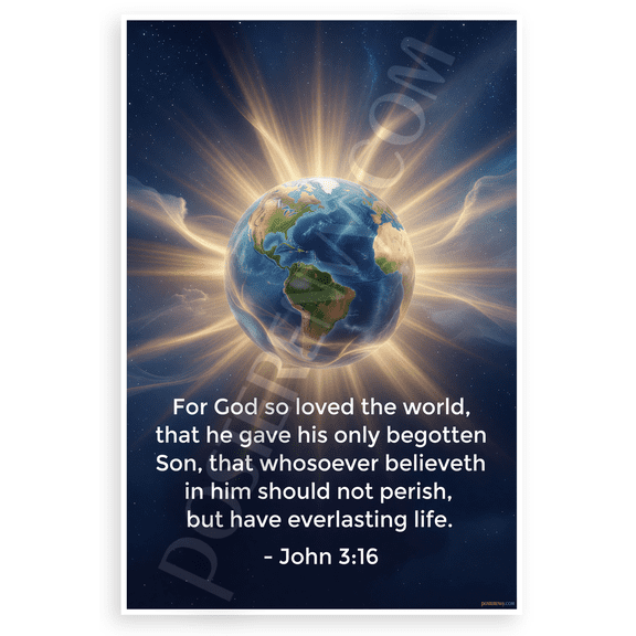 John 3:16 'For God So Loved the World' Inspirational 12x18 US Made Poster