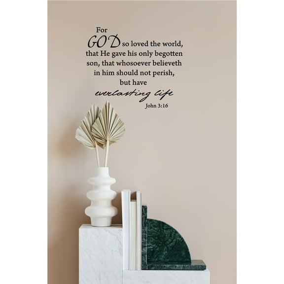 John 3:16 For God So Loved Bible Verse Wall Decal Inspirational Christian Vinyl Sticker Removable Scripture Decor for Bedroom, Living Room, or Office Easy to Apply Wall Art for Spiritual Atmosphere