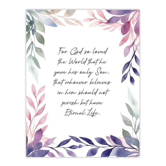 John 3:16 God So Loved the World Quote Jesus Christ Christian Bible Faith God Verse Revelations Violet Flowers Artwork Large Wall Art Poster Print Thick Paper 18X24 Inch