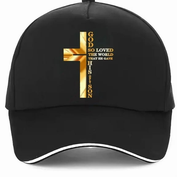 John 3:16 Golden Cross Baseball Cap Black with White Lettering & Yellow Cross Design, Soft Polyester Unisex Golf Hat for Men & Women, Retro Casual Style, Hand Wash Only, Religious Gift, Baseball Ha