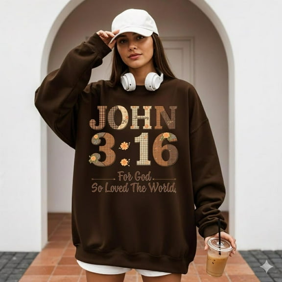 John 3:16 Sweatshirt, For God So Loved The World Bible Verse Sweatshirt, Retro Fall Christian Patchwork Applique Sweatshirt