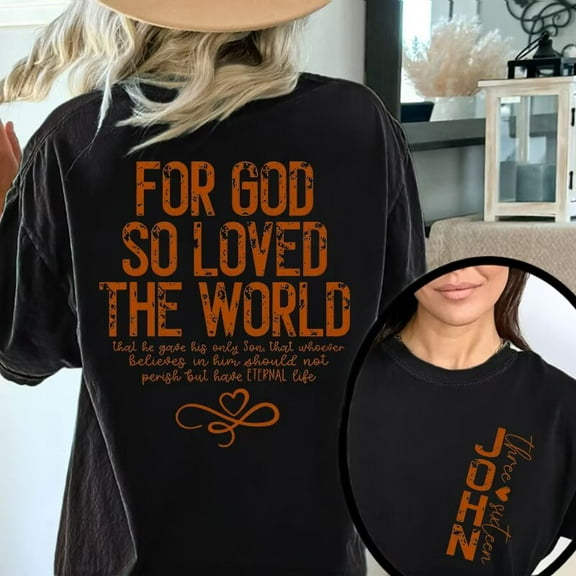 John 3:16 T-Shirt, For God So Loved The World Retro Christian Unisex Tee