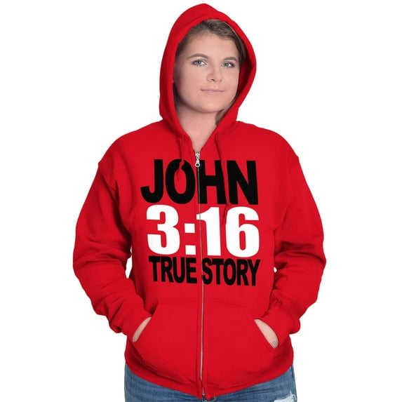 John 3:16 True Story Bible Verse Zip Up Hoodie Men's Women's Brisco Brands S